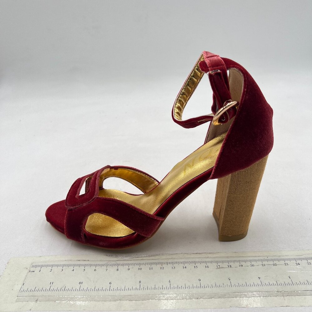 YDN Wine Open Toe Chunky Heel Ankle Strap Cut Out D'Orsay Dress sandal Shoes